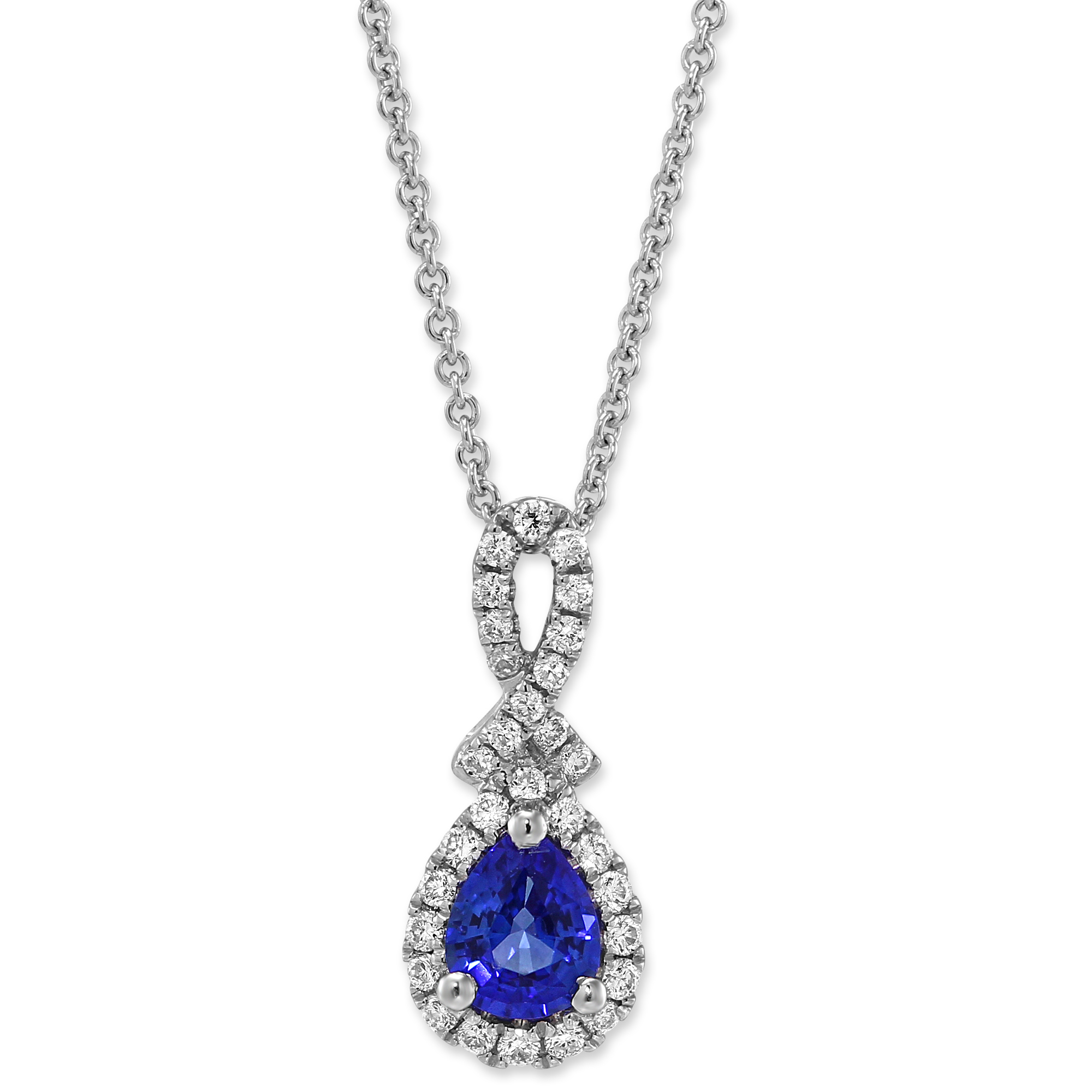 Pear Shaped Sapphire & Diamond Pendant in White Gold, 18