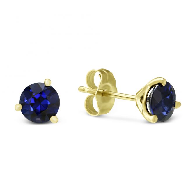 Round Sapphire Stud Earrings in Yellow Gold, 5mm