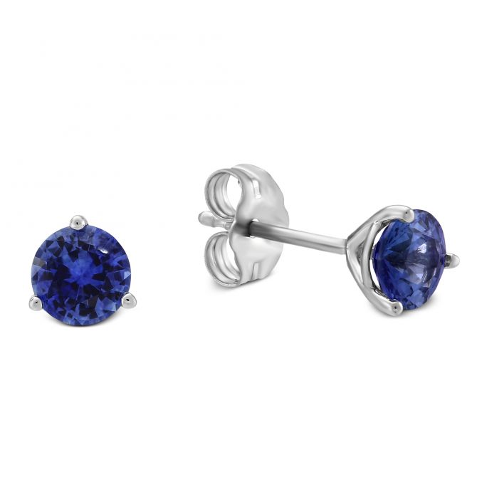 14K White Gold Round Sapphire Stud Earrings, 5mm