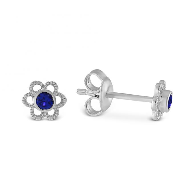 Sterling Silver Child's Blue Crystal Flower Earrings