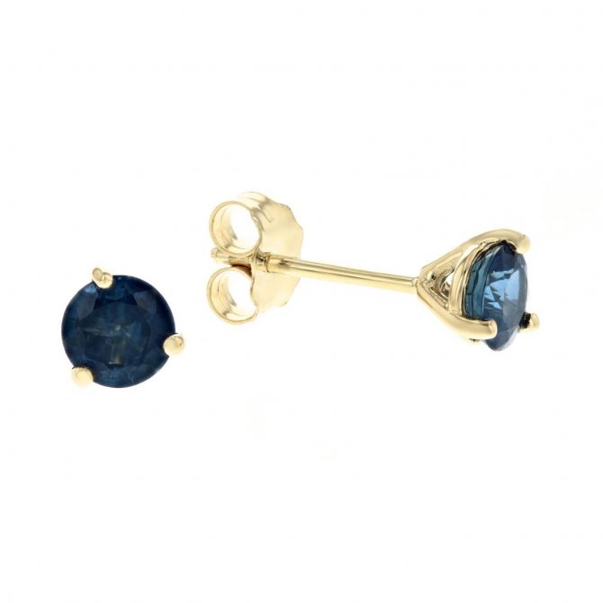 14K Yellow Gold Round Sapphire Stud Earrings, 1.00cttw