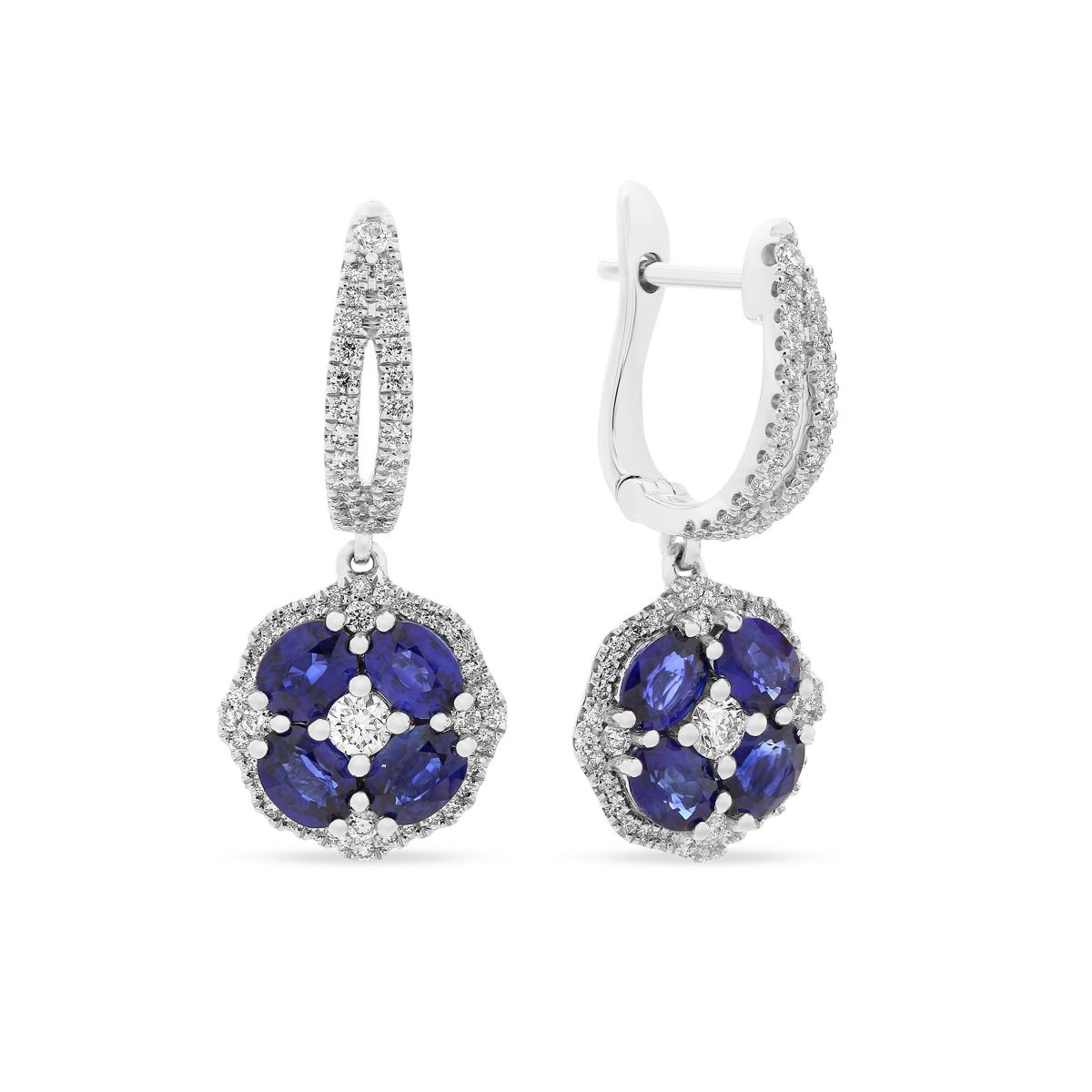 14K White Gold Sapphire & Diamond Flower Drop Earrings | Borsheims