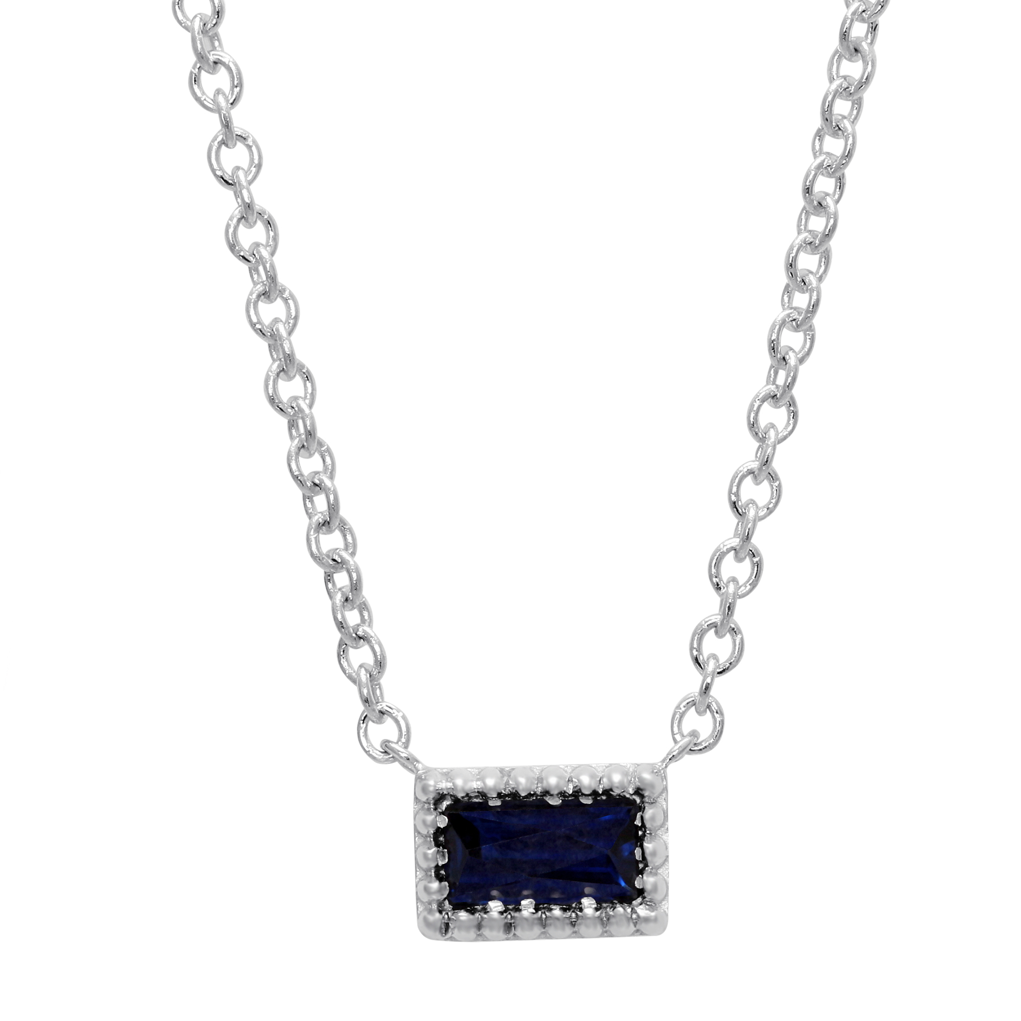 My Story 14K White Gold Baguette Sapphire Necklace, 18