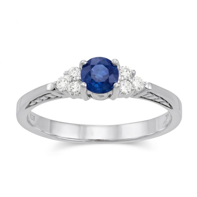 Round Sapphire & Diamond Ring in White Gold