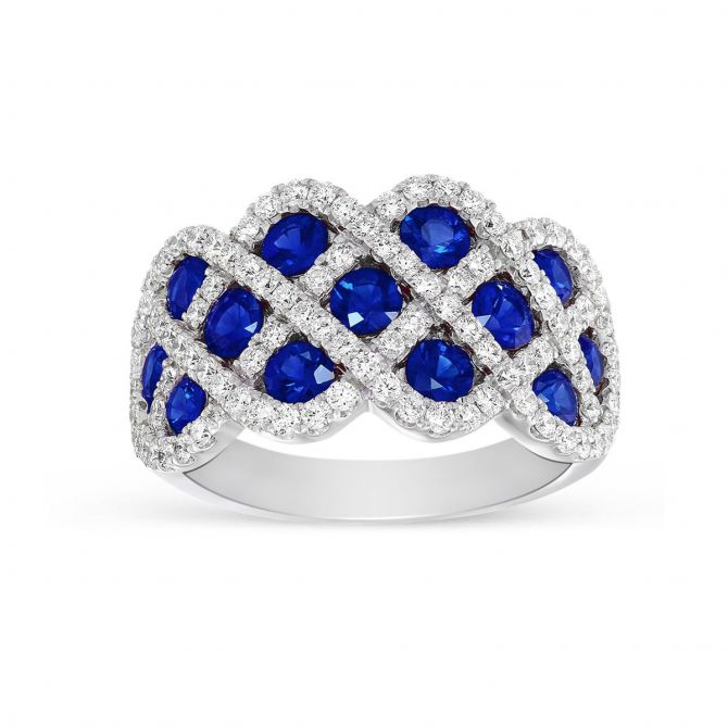 Sapphire & Diamond Lattice Ring in White Gold