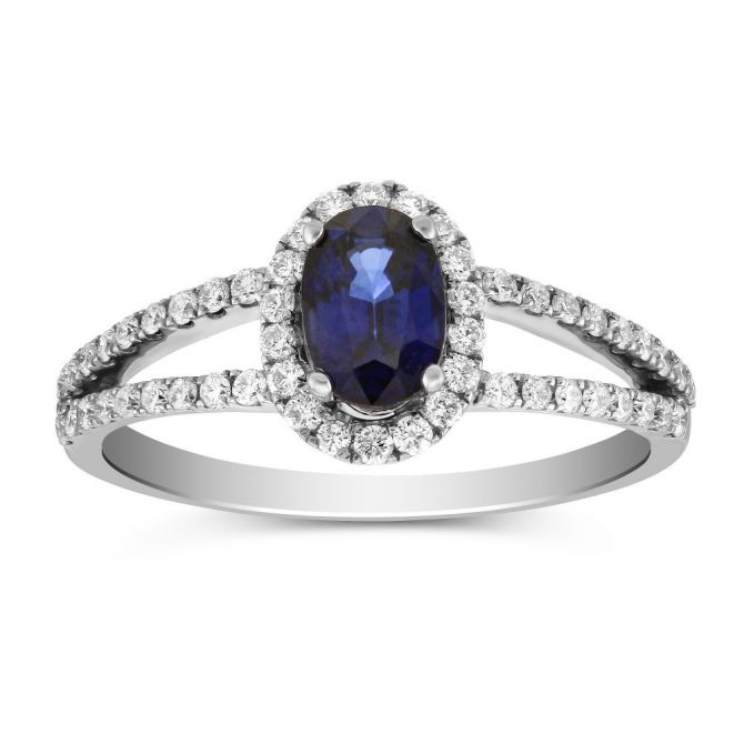 Sapphire & Diamond Halo Ring in White Gold