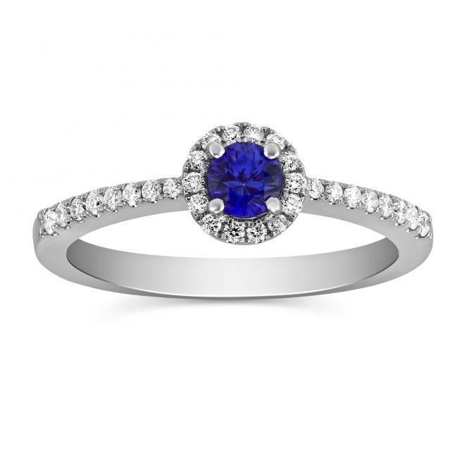 Sapphire & Diamond Halo Ring in White Gold