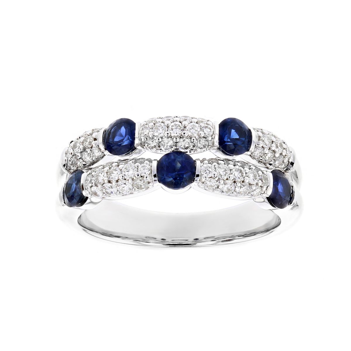 Round Sapphire & Diamond 2 Row Station Ring in White Gold | Borsheims