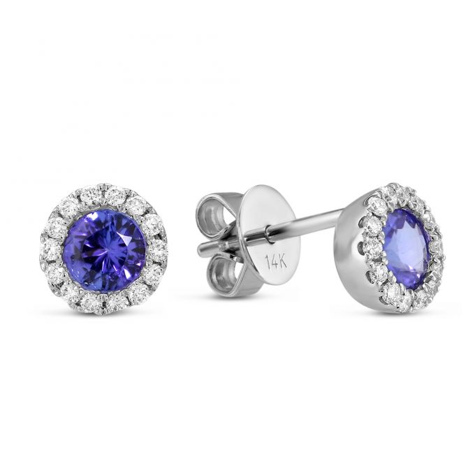 Round Tanzanite & Diamond Earrings in White Gold