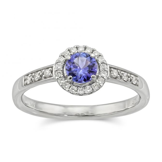 14K White Gold Round Tanzanite & Diamond Ring