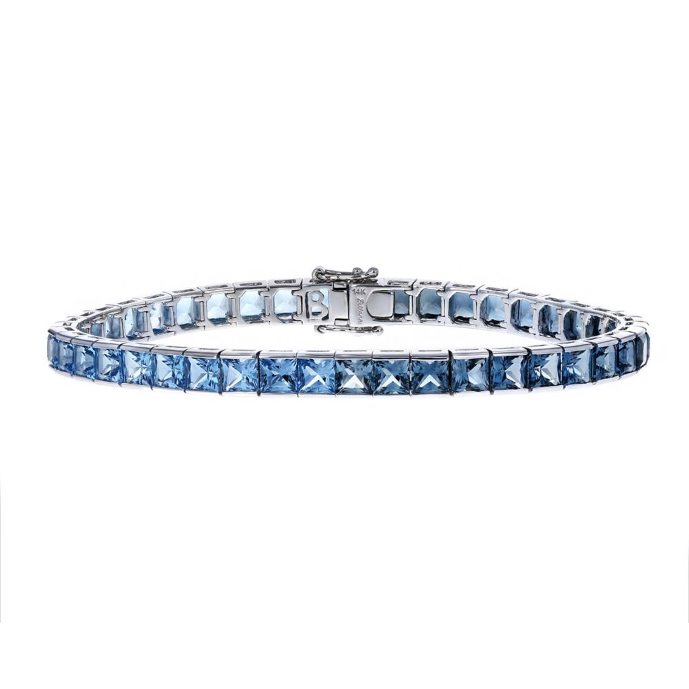 Movado Bracelet with Marquise cut Blue Topaz, VS Diamond, SI Diamond |  12.88 carats Marquise Blue Topaz Tennis in 14k White Gold | Diamondere