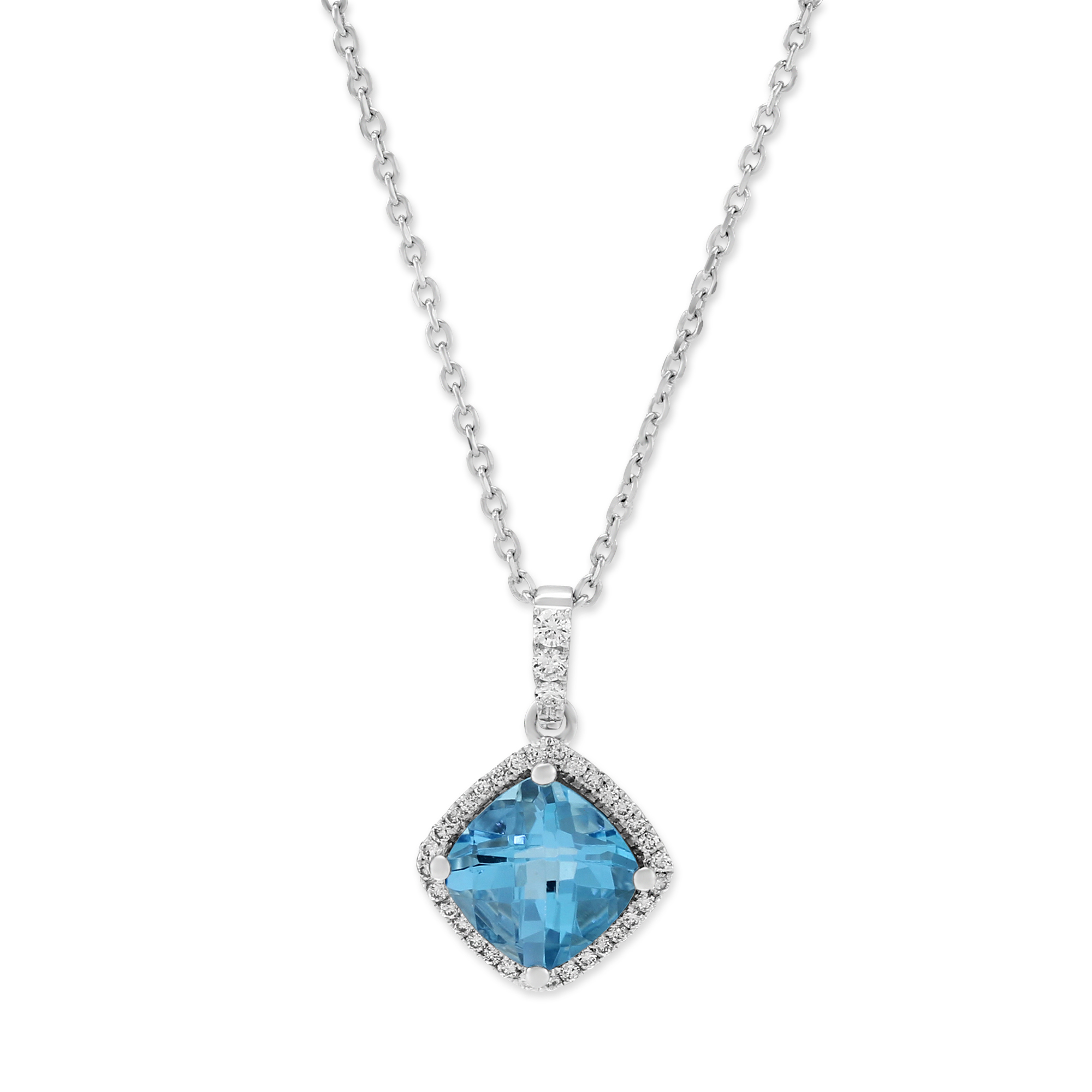 Blue Topaz & Diamond Pendant 14K White Gold, 18