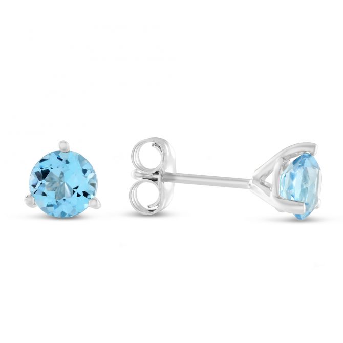 14K White Gold Round Blue Topaz Stud Earrings, 5mm