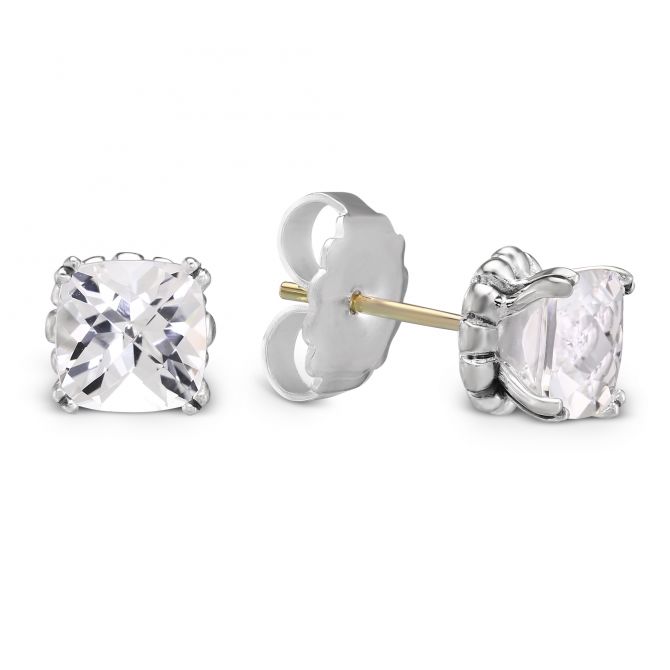 LAGOS Sterling Silver & White Topaz Gemstone Stud Prism Earrings