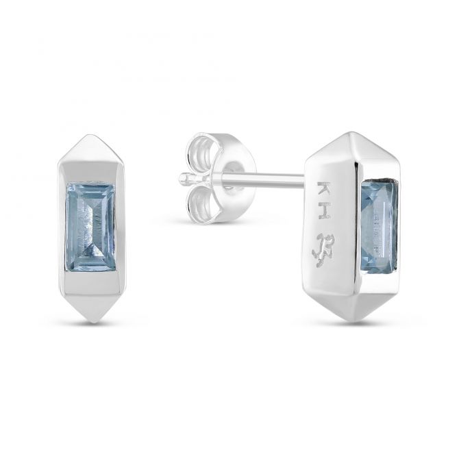 Sterling Silver Baguette Blue Topaz Earrings