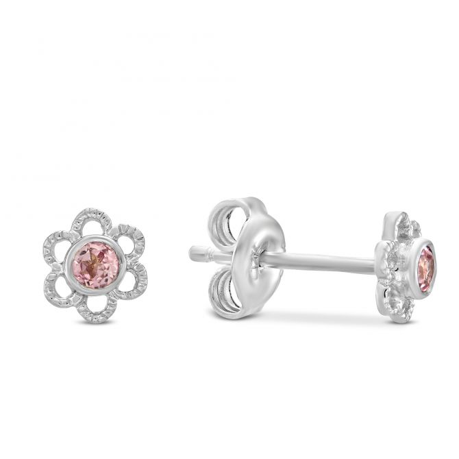 Sterling Silver Child's Pink Tourmaline Flower Earrings