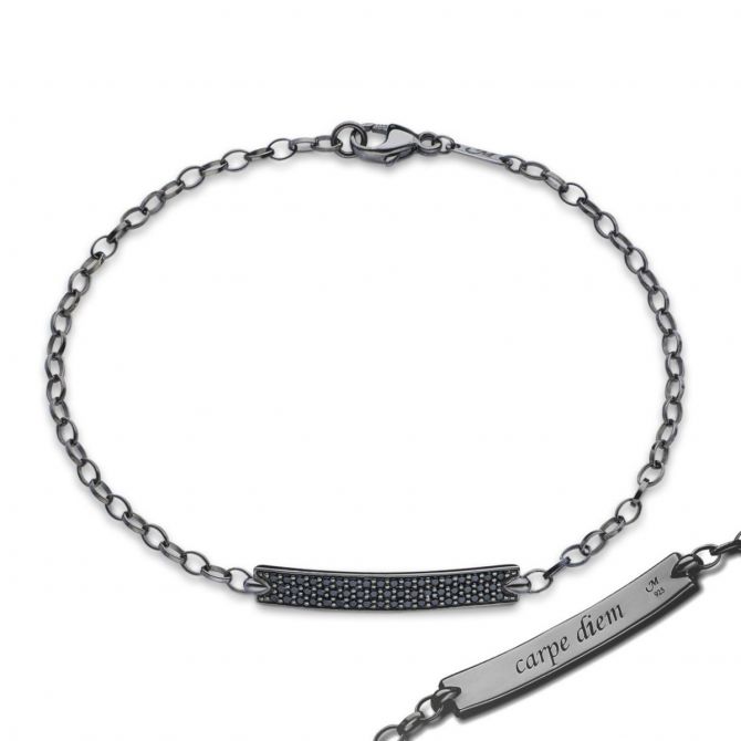 Monica Rich Kosann Black Spinel "Carpe Diem" Petite Poesy Bracelet in Sterling Silver