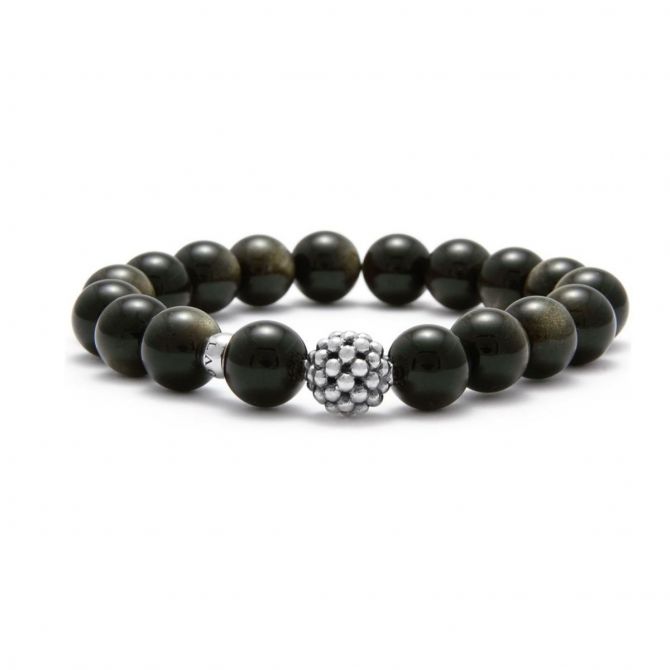 LAGOS Sterling Silver Maya Obsidian Bead Stretch Bracelet