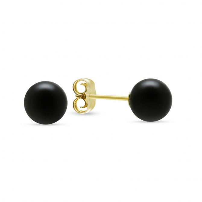 14K Yellow Gold Black Onyx Earrings, 7mm