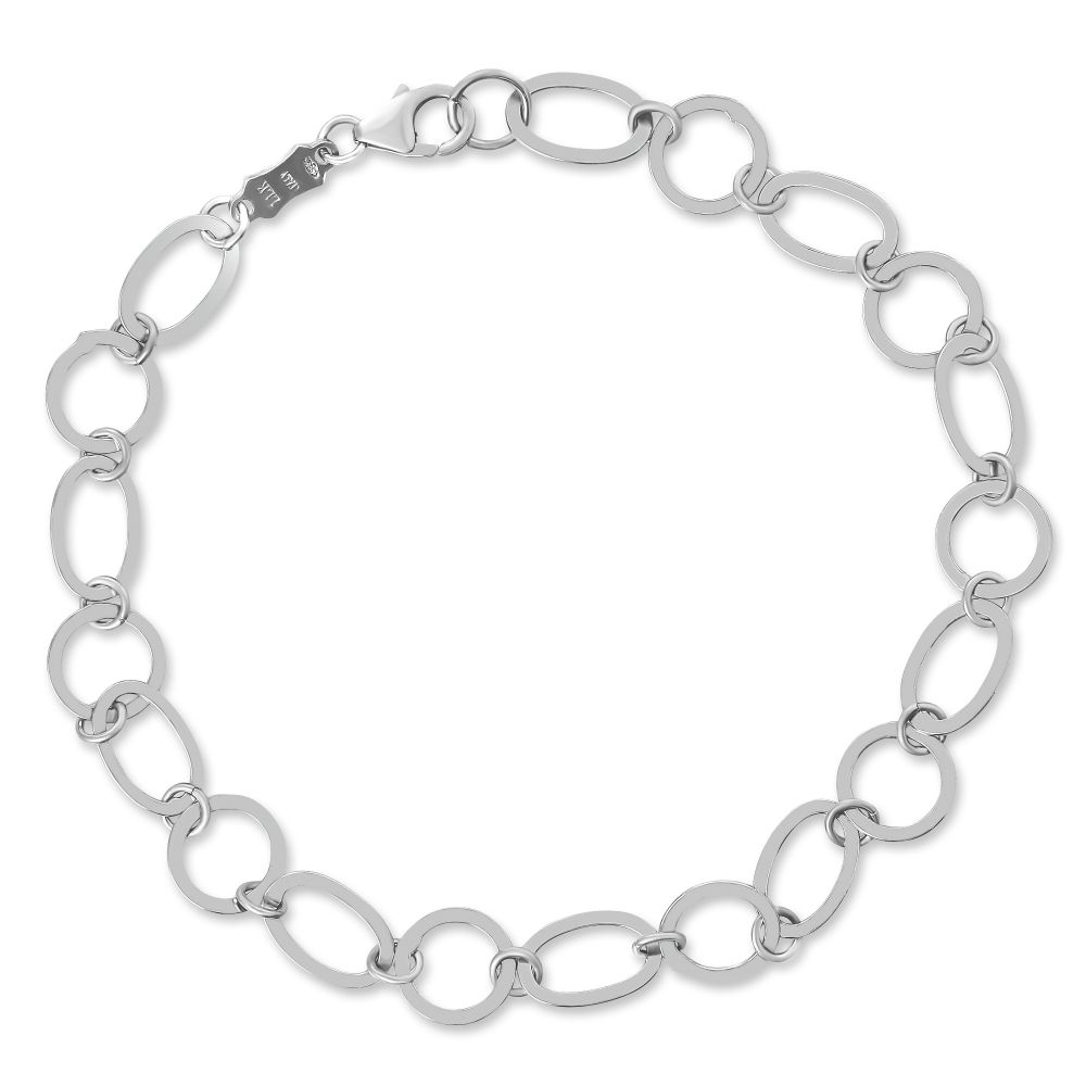 14K White Gold Flat Oval and Circle Link Bracelet, 7.5