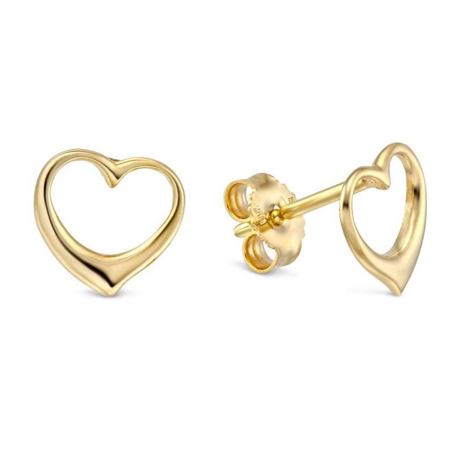 Yellow Gold Small Open Heart Stud Earrings