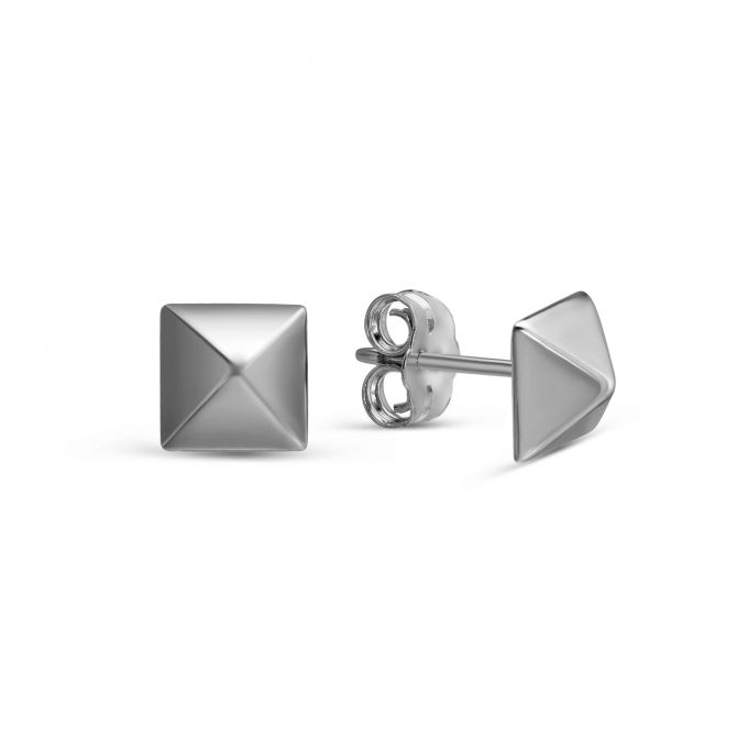 14K White Gold Pyramid Earrings, 6mm