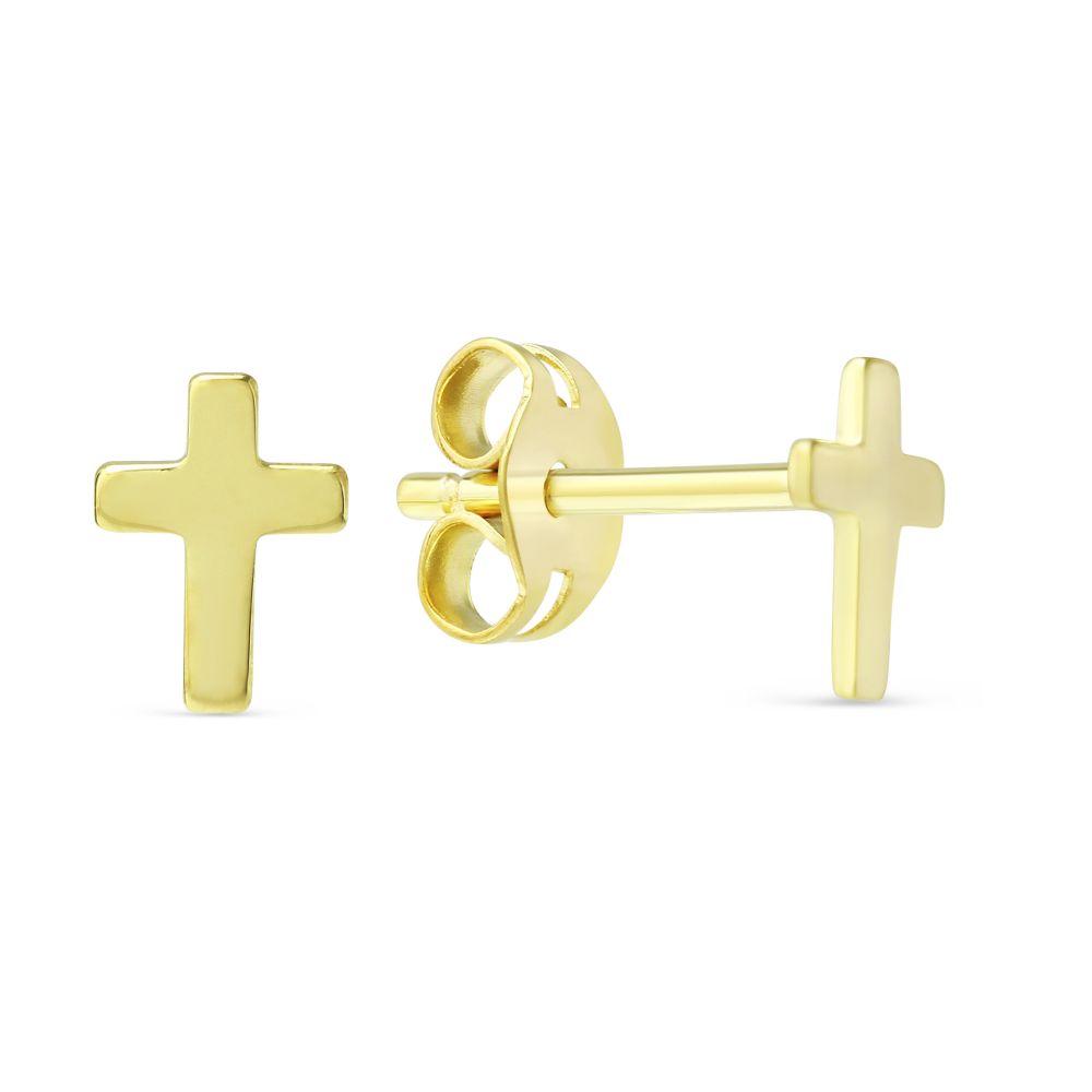 Yellow Gold Mini Cross Stud Earrings | Borsheims