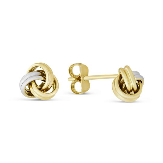 White Gold Two Tone Love Knot Earrings 