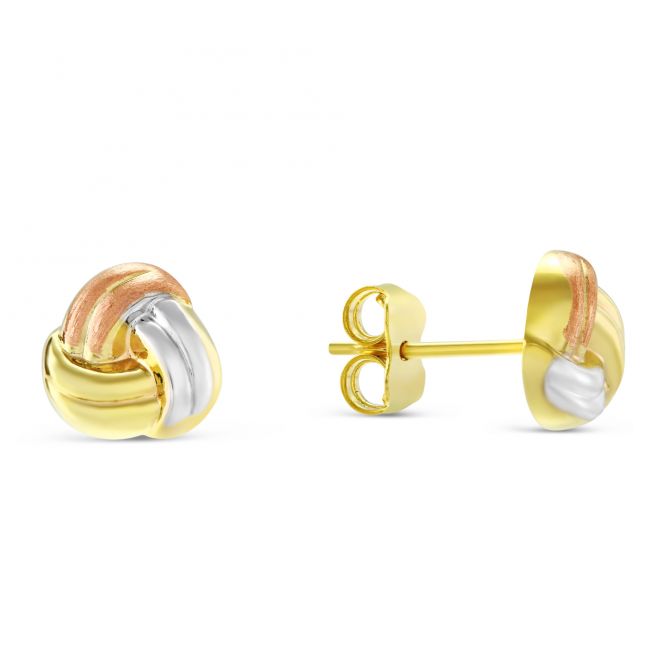 Yellow, White & Rose Gold Love Knot Stud Earrings