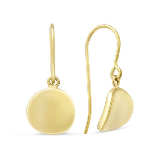 14K Yellow Gold Curved Disc Drop Earrings, 10mm