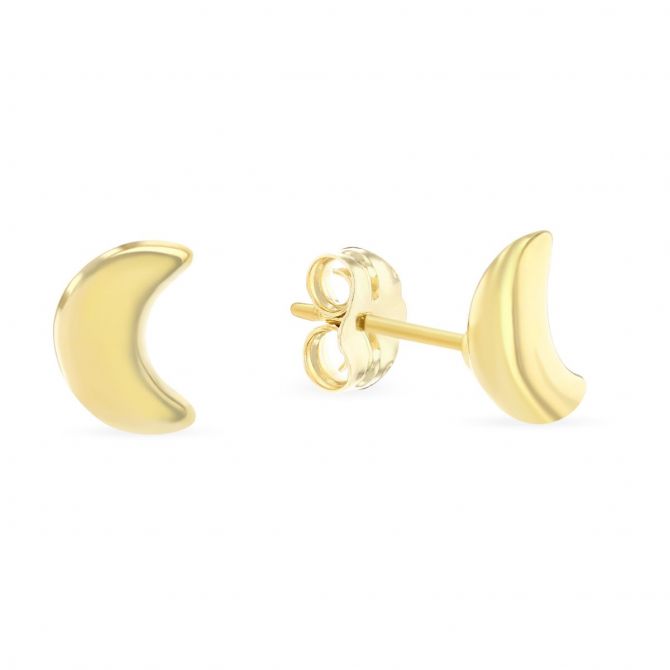 Yellow Gold Half Moon Stud Earrings, 8 mm