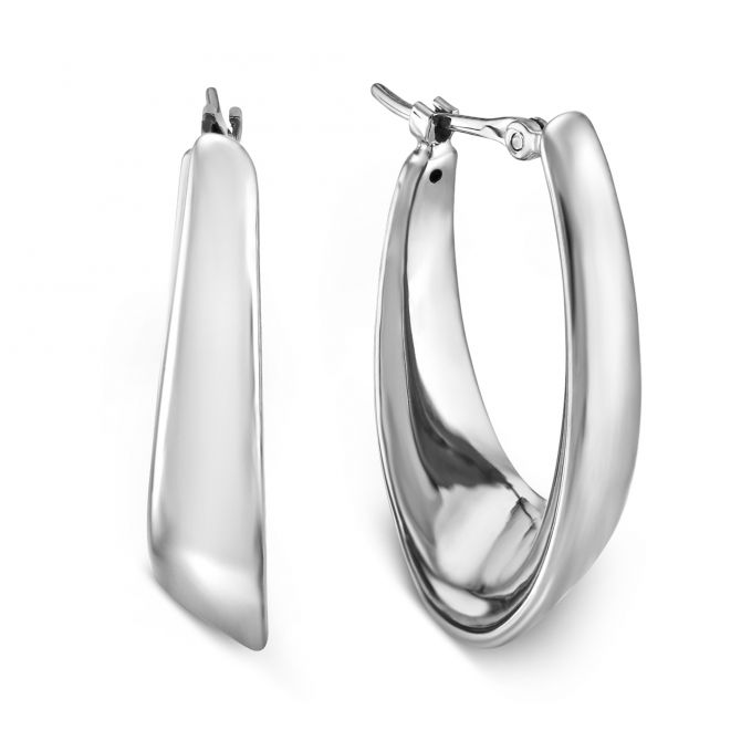 White Gold Oval Visor Hoop Earrings, 23.5 mm