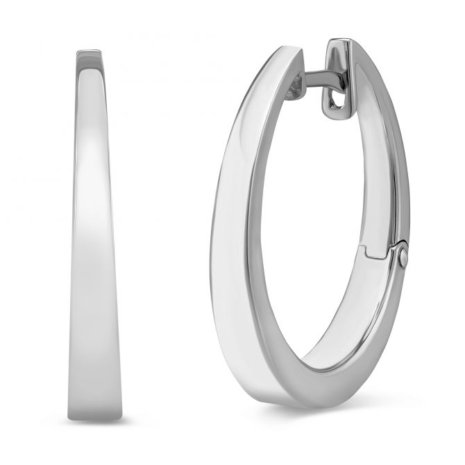 White Gold Tapered Hoop Earrings, 22 mm