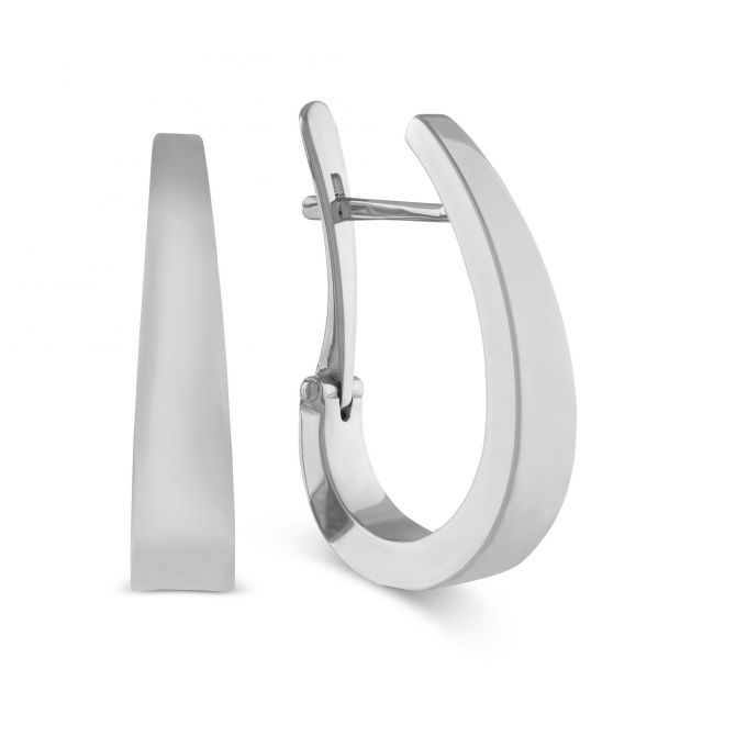 White Gold Tapered J Hoop Earrings, 22 mm