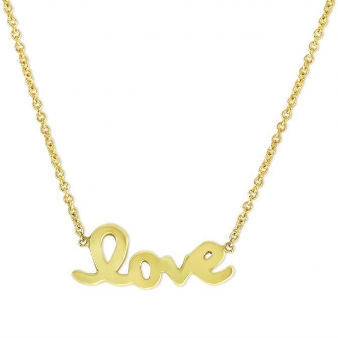 Roberto Coin Tiny Treasures Love Script Necklace in Yellow Gold