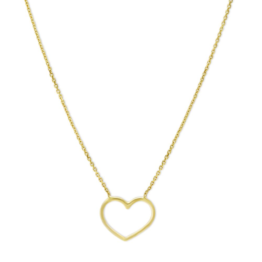 14K Yellow Gold Open Heart Necklace, 18