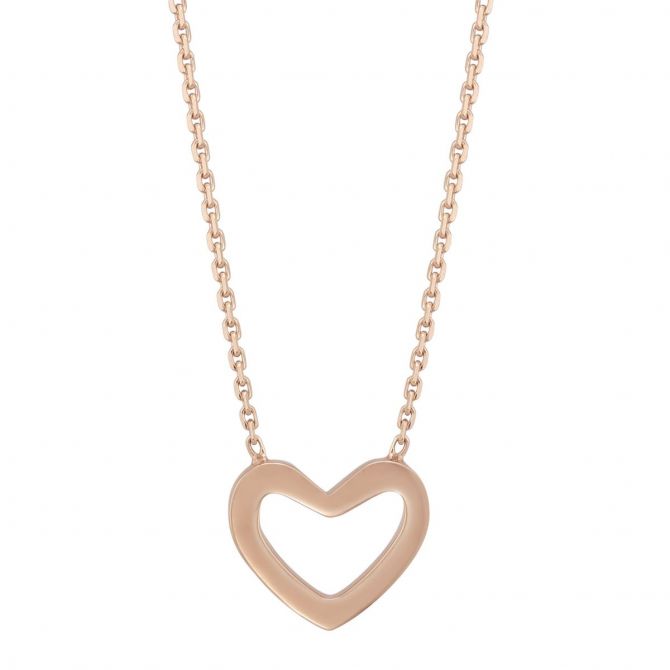 14K Rose Gold Open Heart Pendant, 18"