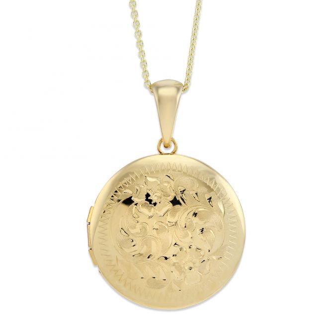 14K Yellow Gold Engraved Locket with Chain, 16-18"