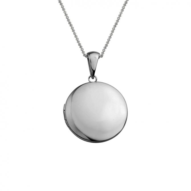 White Gold Round Locket Pendant, 16-18"