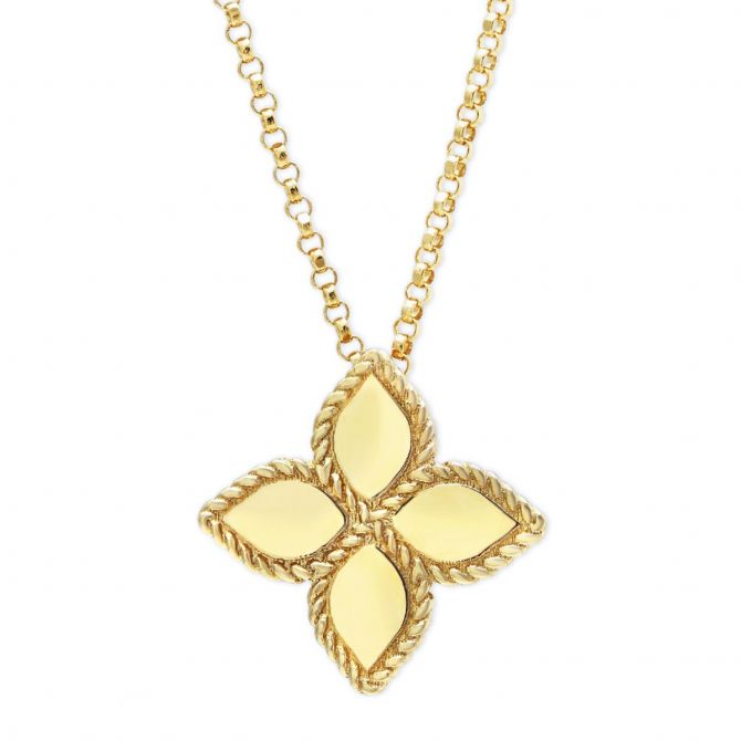 Roberto Coin Princess Flower Yellow Gold Medium Pendant Necklace, 18"