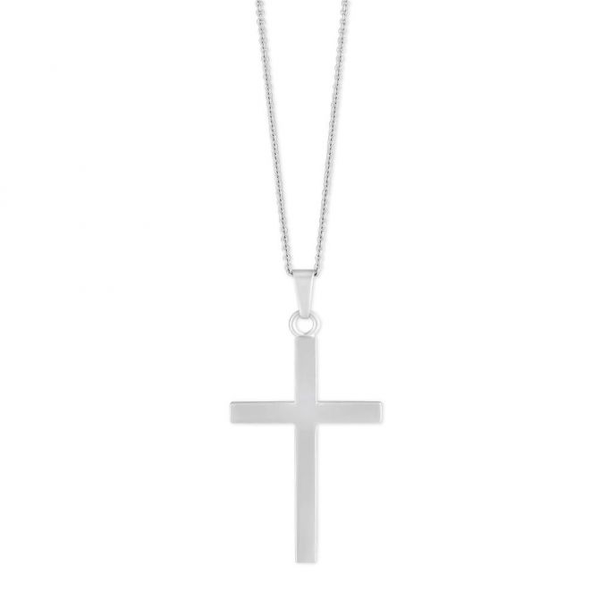 White Gold Polished Cross Pendant, 16-18"