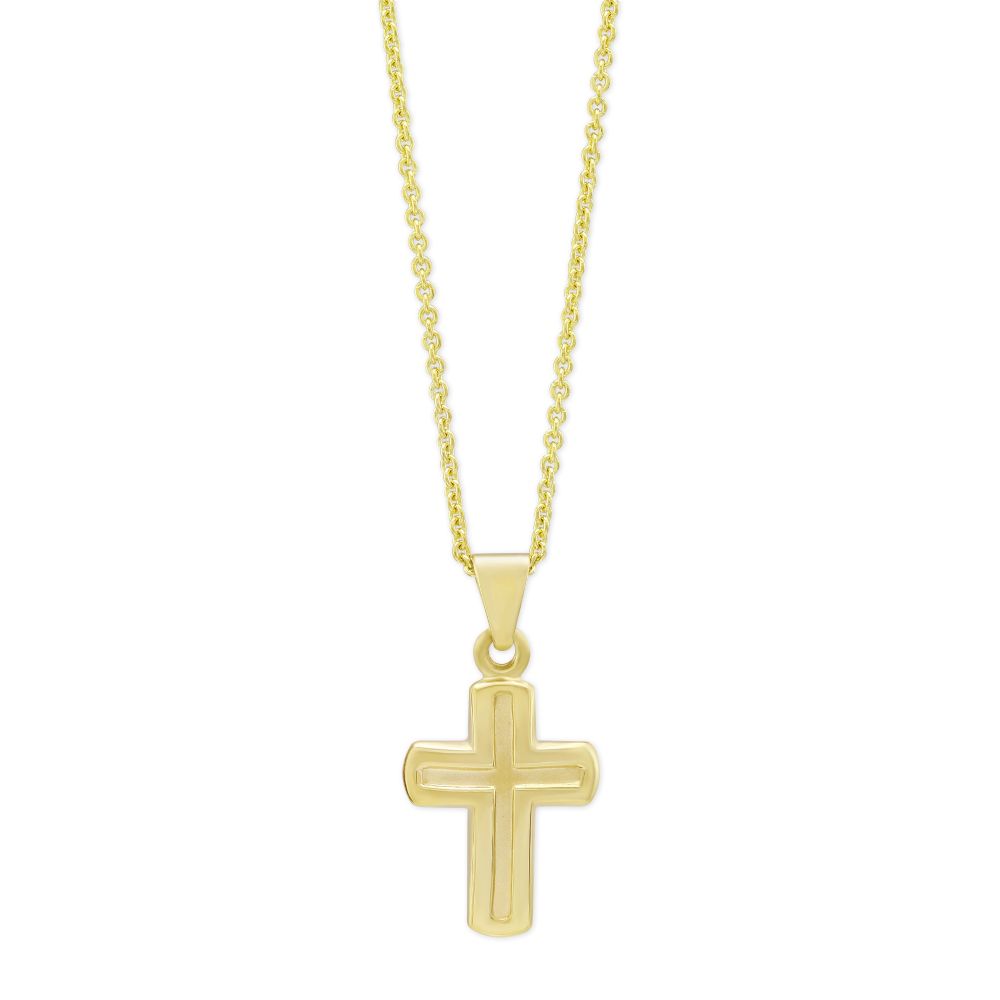 14K Yellow Gold Polished & Matte Finish Debossed Cross Pendant, 16-18 ...