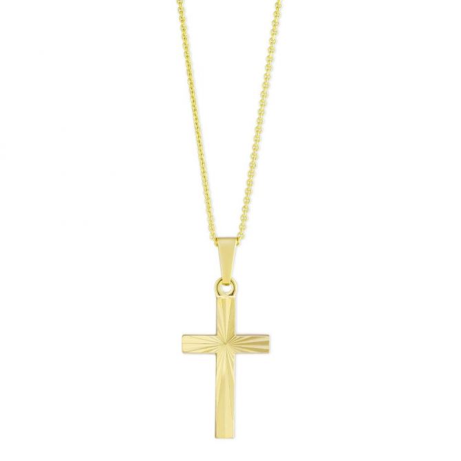 14K Yellow Gold Engraved Cross Pendant, 16-18"