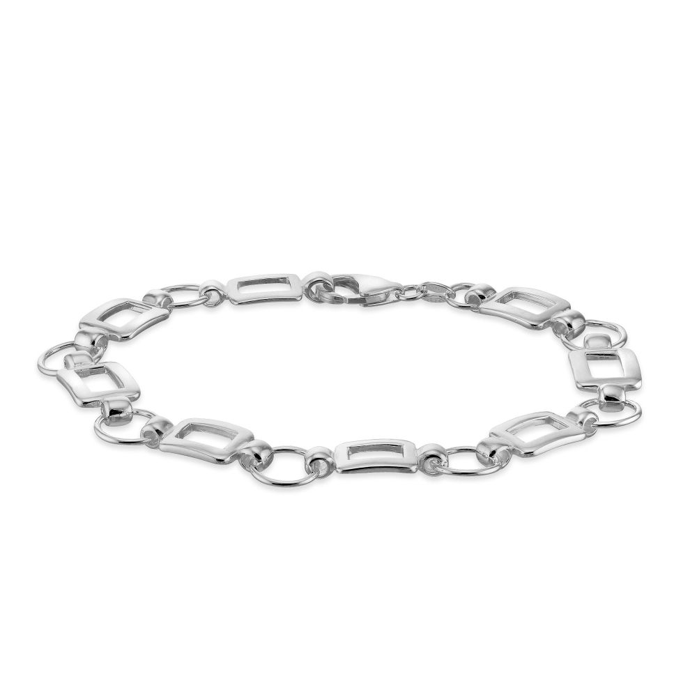 Sterling Silver Circle and Rectangle Link Bracelet, 7.5