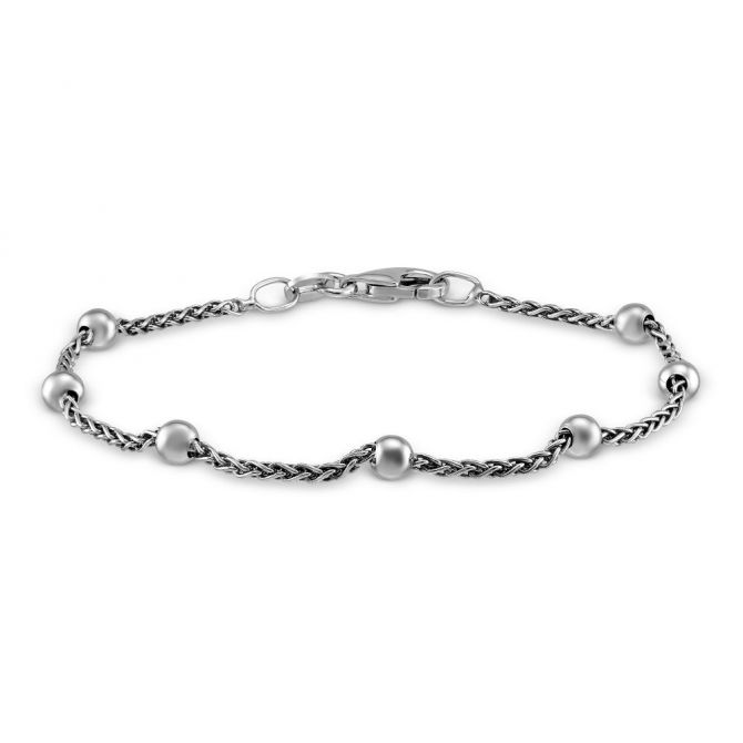 Sterling Silver Bead and Wheat Chain Bracelet