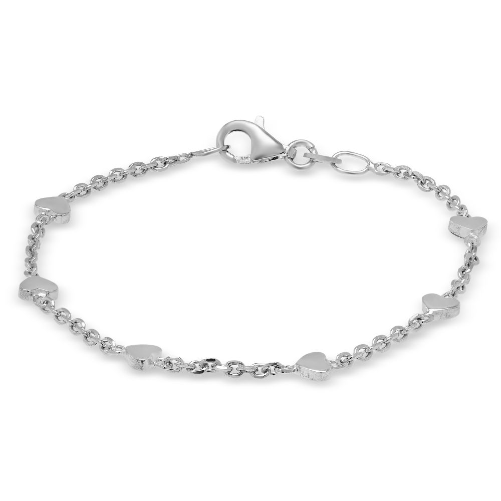 Sterling Silver Hearts and Diamond Station Cable Bracelet | Borsheims