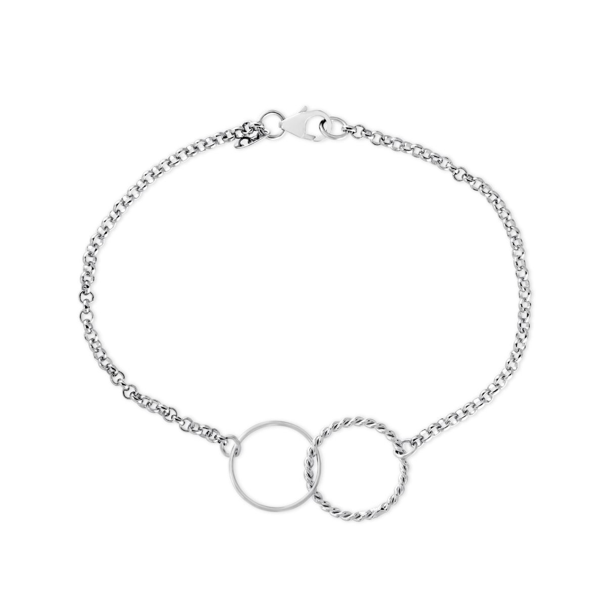 Sterling Silver Twist Double Ring Interlocking Bracelet, 7.5