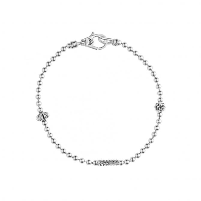 LAGOS Sterling Silver Caviar Icon 3 Station 2.5mm Ball Chain Bracelet