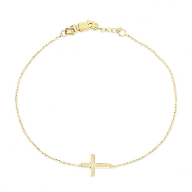 Yellow Tone Sterling Silver Adjustable Mini Horizontal Cross Bracelet