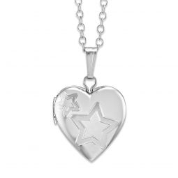 Image for Sterling Silver Heart Locket With Star Pattern, 15"